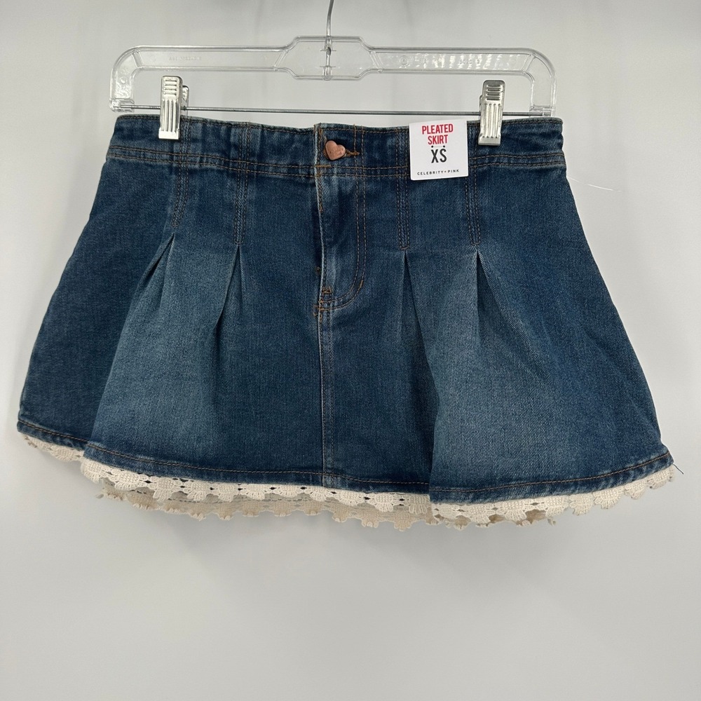 Celebrity Pink Womens Y2k Coquette Micro Mini Denim Skirt Size XS Preppy Western